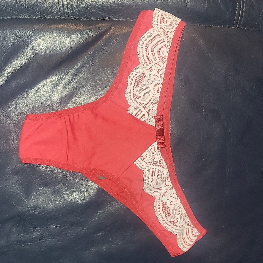 Red and White Lace Trim Panties Intimates